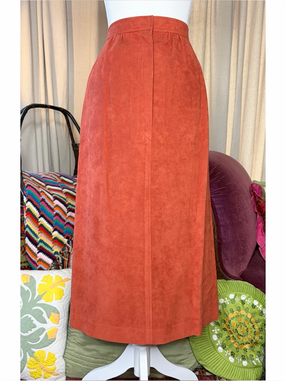 70s Ultrasuede Column Skirt Rust
